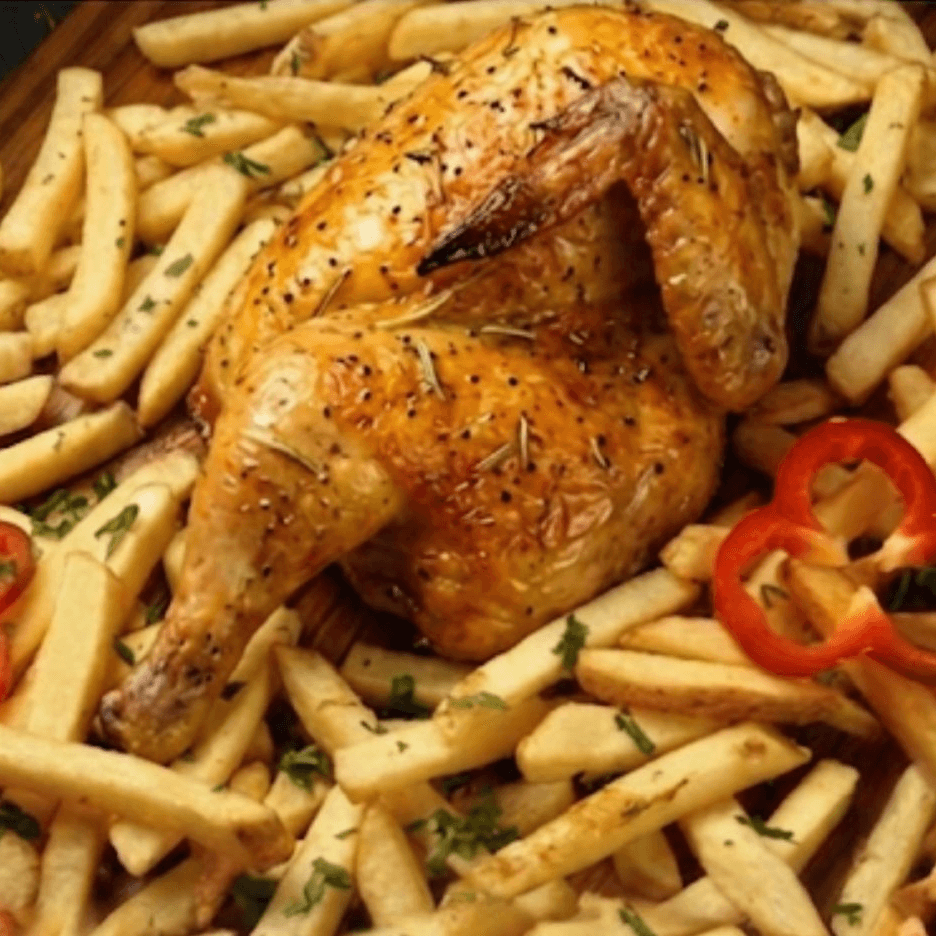 1/2 pollo al spiedo con guarnición