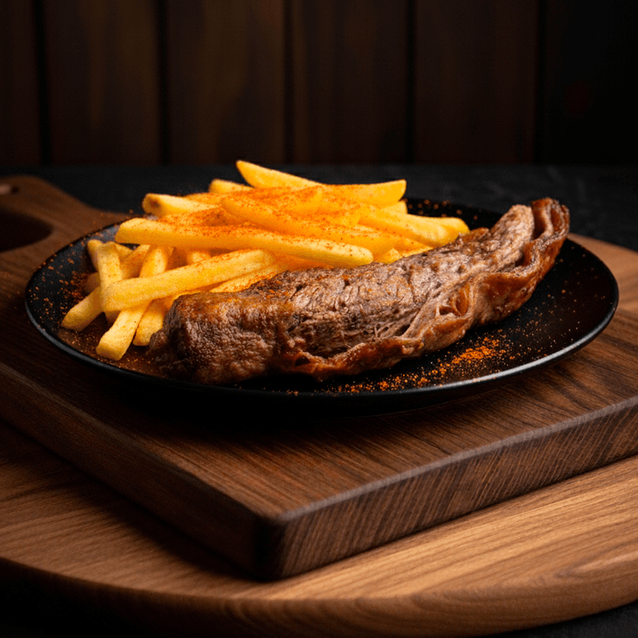 Vacío al asador con guarnición